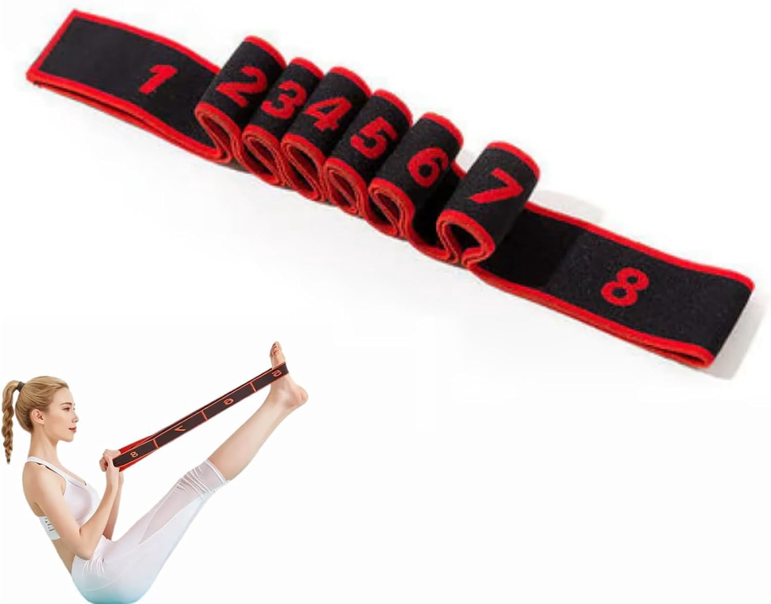 JJEAN-Fitness Resistance Band for Stretching and Yoga,8-Section Elastic Training Bands,