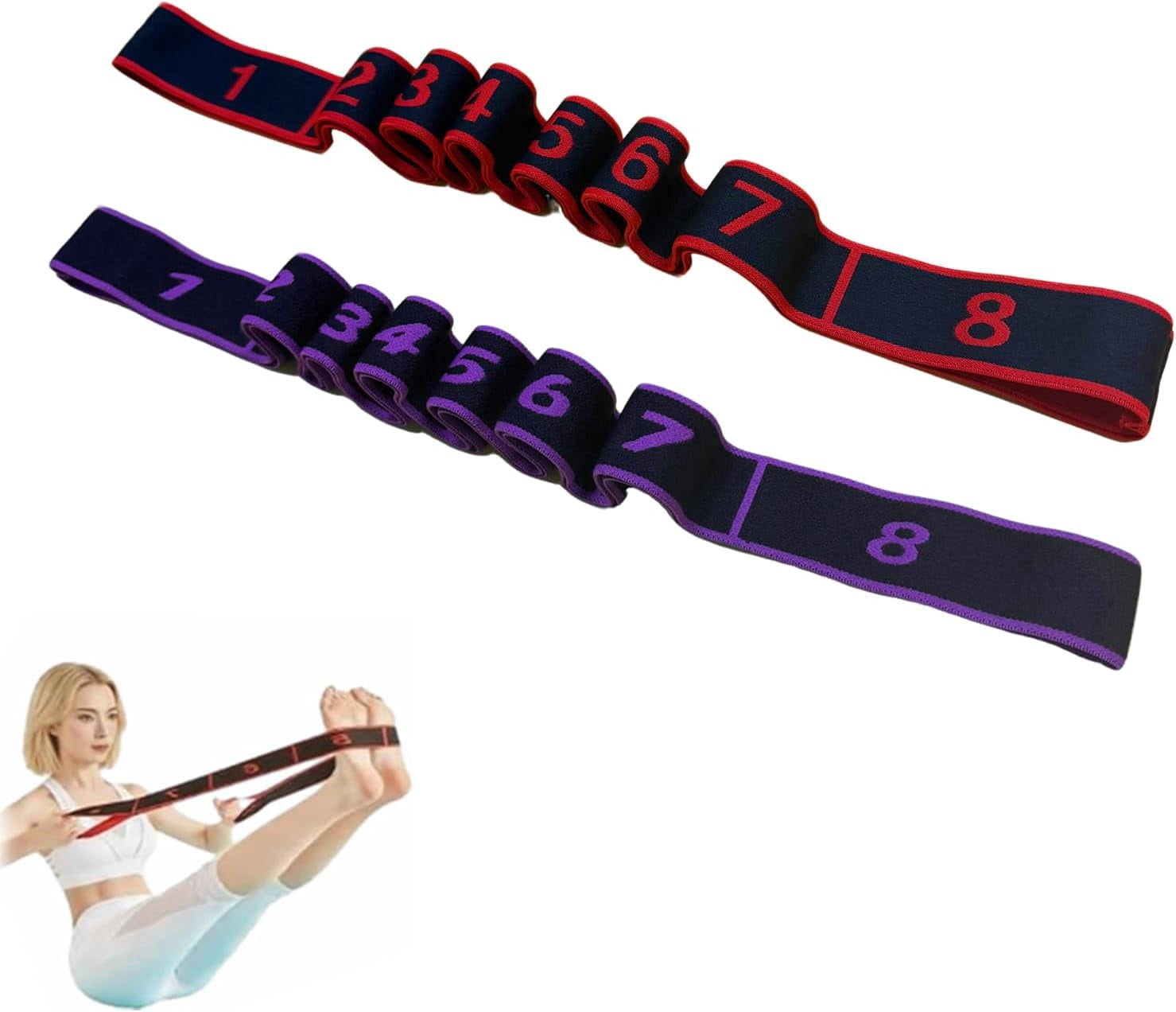 JJEAN-Fitness Resistance Band for Stretching and Yoga, Number Stretch Resistance Band with Clear Markings, 8-Section Elastic Training Bands