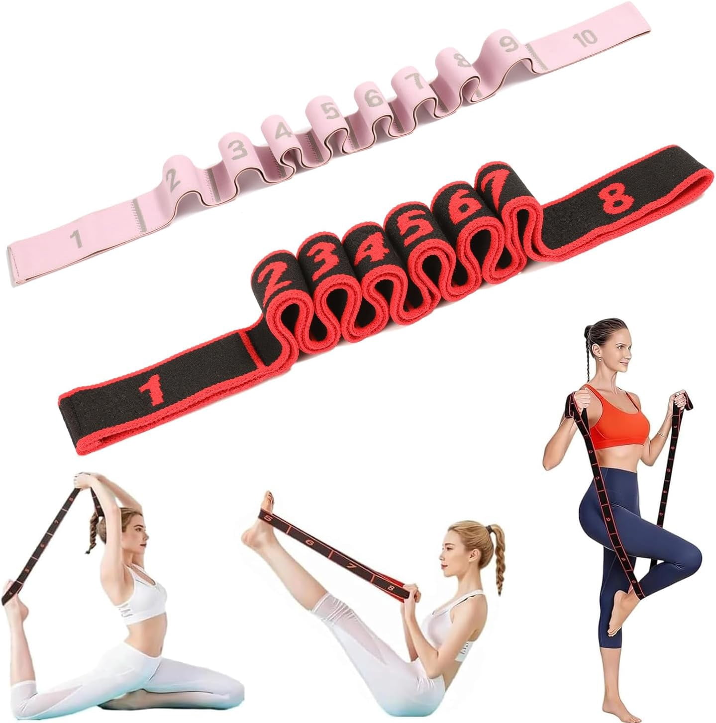 JJEAN-Fitness Resistance Band with Numbered Sections,2026 Elastic Tension Band Exercise Pull Rope