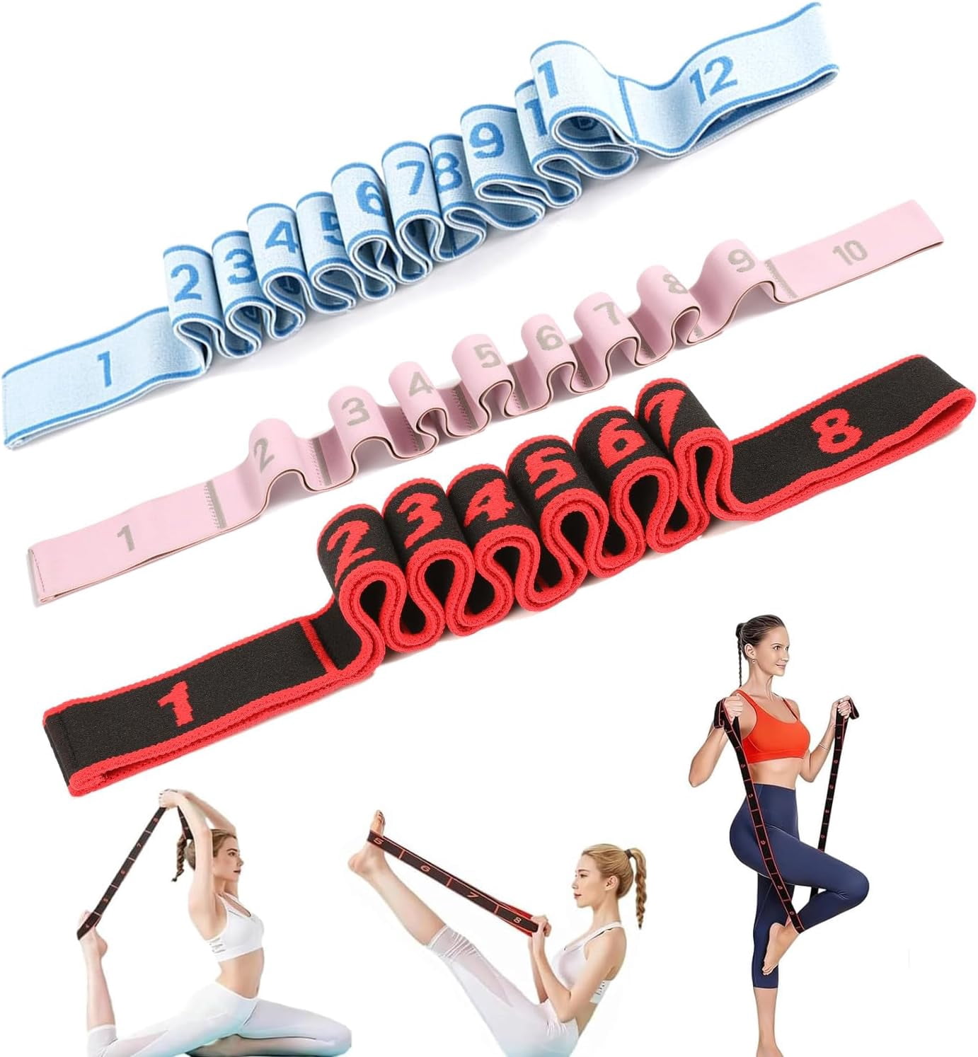 JJEAN-Fitness Resistance Band with Numbered Sections,2026 Elastic Tension Band Exercise Pull Rope