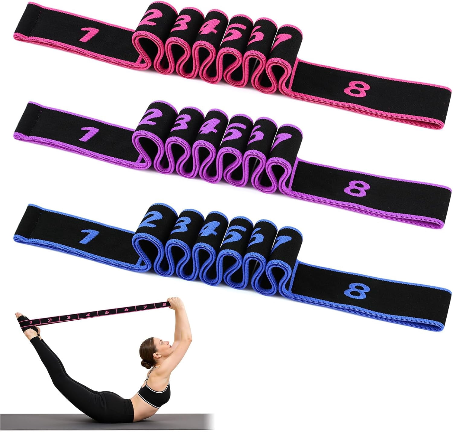 JJEAN-Fitness Resistance Bands with Handles, Fitness Resistance Band for Stretching and Yoga, Fashion Puller Exercise, Adjustable Bands for Full Body Stretching Shaping
