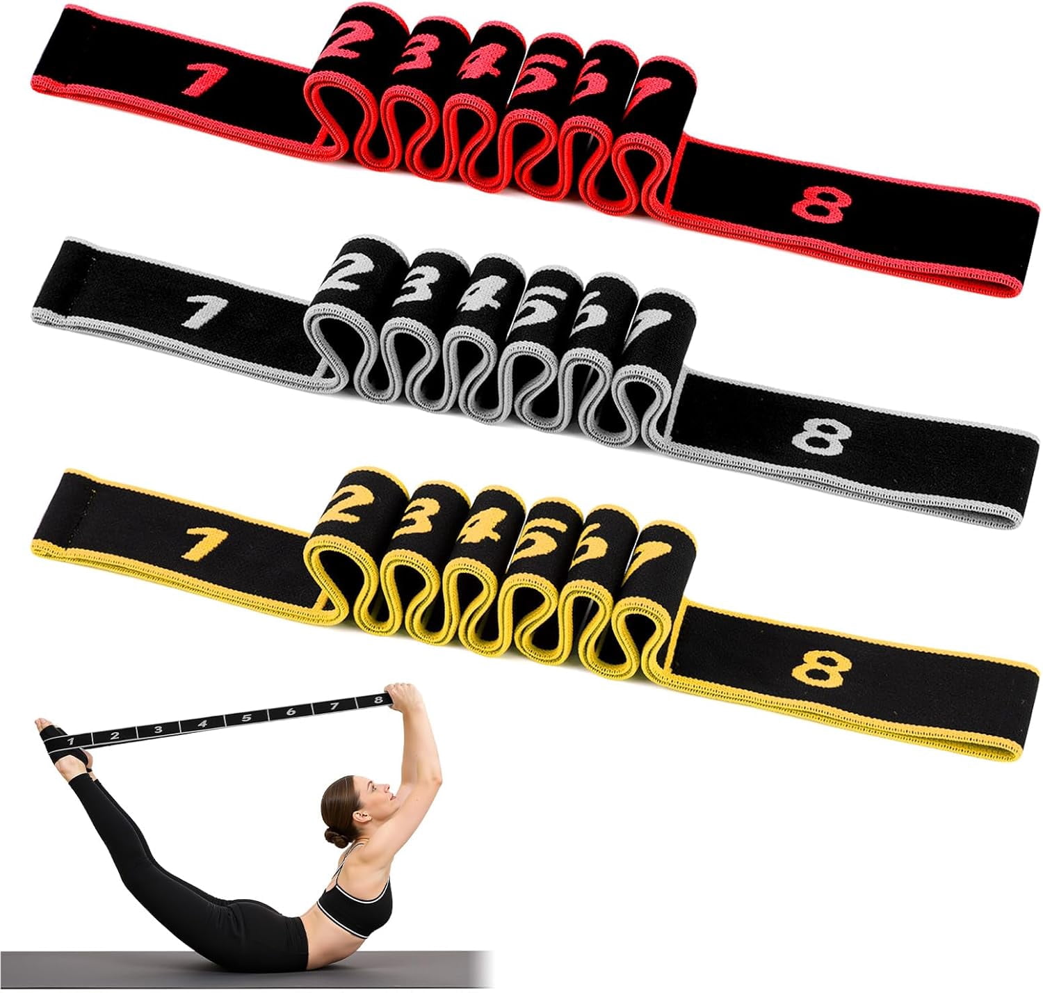 JJEAN-Fitness Resistance Bands with Handles, Fitness Resistance Band for Stretching and Yoga, Fashion Puller Exercise, Adjustable Bands for Full Body Stretching Shaping