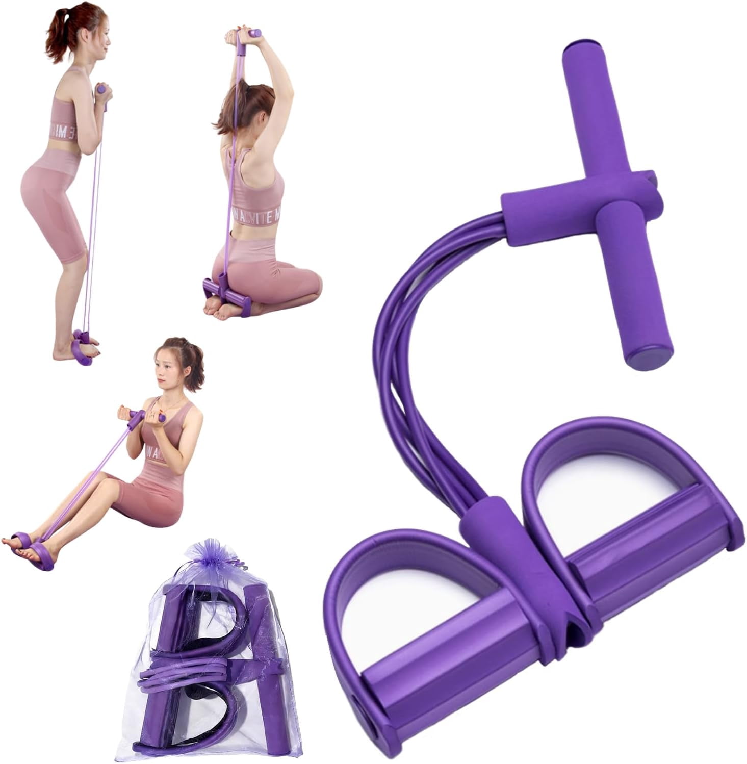 JJEAN-Fitness Resistance Bands Set with Handles & Ankle Straps - 4 Tube Exercise Bands for Arm, Leg, Strength Training, Stretching - Home Gym Workout Equipment