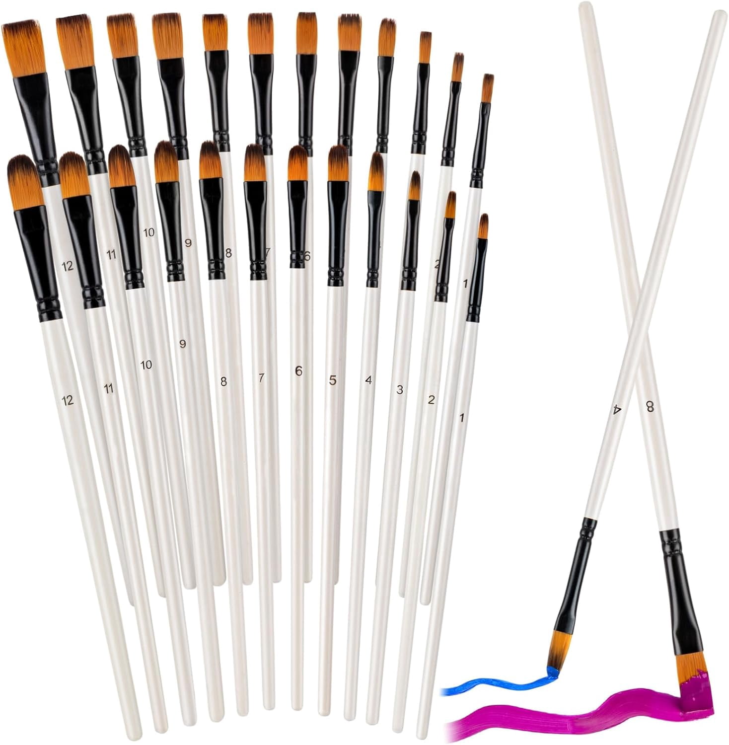 JJEAN-Flat Filbert Paint Brushes Set, 24 Pcs Nylon Paintbrushes for Acrylic Watercolor Oil Gouache, Craft Detail Face Body Painting Artist Kit, Paint by Number Brushes