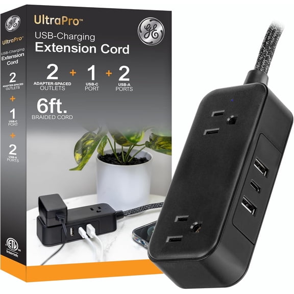 JJEAN-Flat Plug Power Strip Extension Cord with USB Ports, Travel Power Strip with 2 Outlets 3 USB Ports, Cruise Ship Essentials, 6 Ft Braided Small Extension Cord Flat Wall Plug, ETL Listed Black, 8