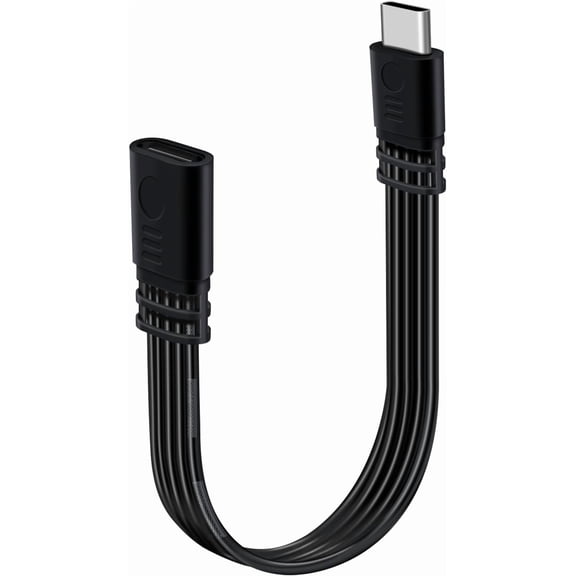 JJEAN-Flat USB C Extension Cable USB C Male to Female Extension Cable Support Charging and Data 480Mbps 100W 12V 5A for Phones, Laptops, PC (Straight, 10 cm)