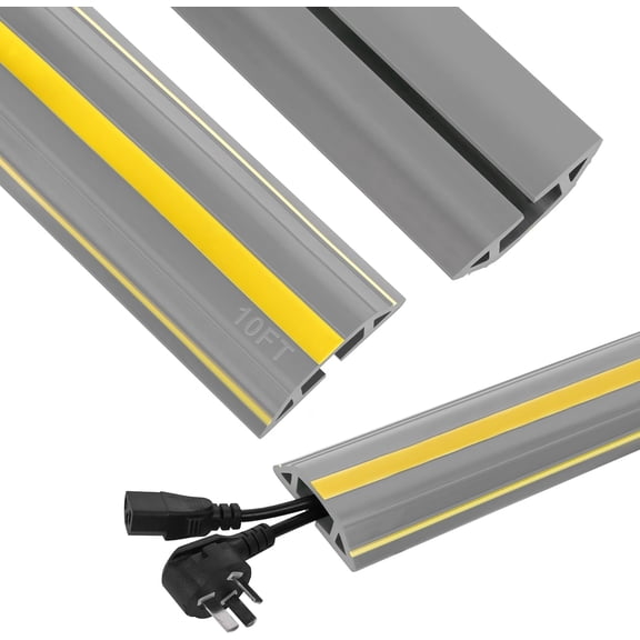 JJEAN-Floor Cord Cover 10Ft Heavy Duty PVC Floor Cable Protector Electric Cord Hider Cable Management Floor Strip Extension Cord Covers Cable Raceway for Wires on Floor Inner Channel 1.36" W x 0.43"