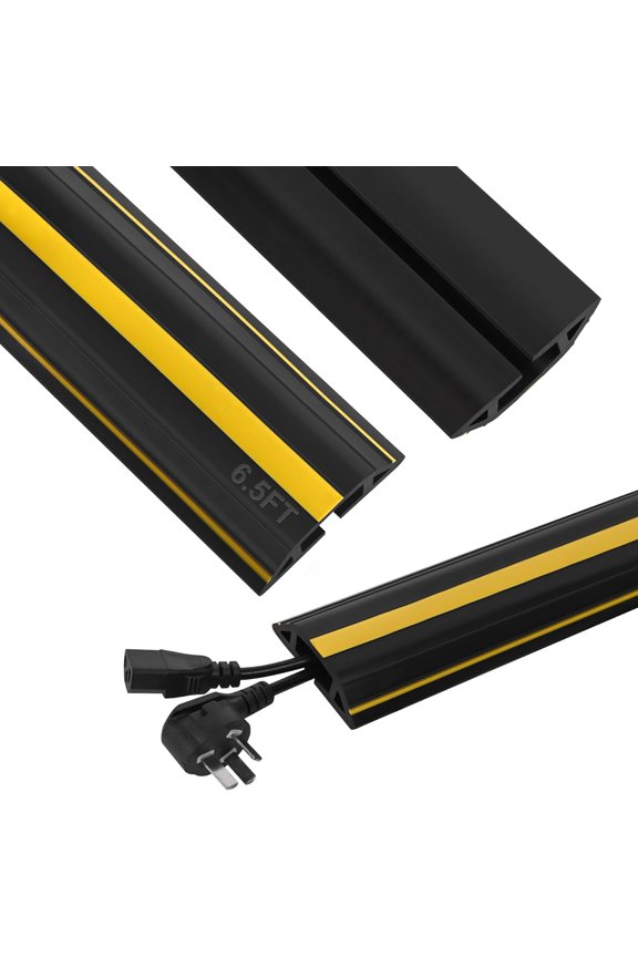 -Floor Cord Cover 6.5Ft Heavy Duty PVC Floor Cable Protector Electric Cord Hider Cable Management Floor Strip Extension Cord Covers Cable Raceway for Wires on Floor Inner Channel 1.36" W x 0.43"