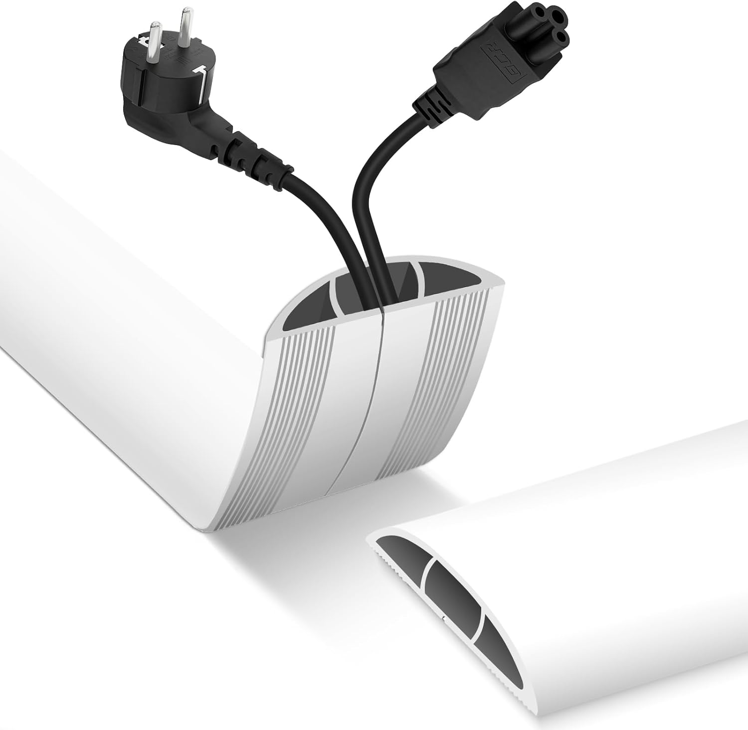 JJEAN-Floor Cord Cover, Cable Protector, 0.63W x 0.31H inches, Wire Cover for Extension Cords, Floor Cable Covers Prevent Cable Trips (White, 50-10 Feet)