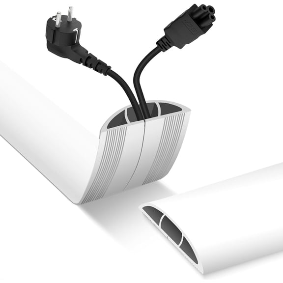 JJEAN-Floor Cord Cover, Cable Protector, 0.63W x 0.31H inches, Wire Cover for Extension Cords, Floor Cable Covers Prevent Cable Trips (White, 50-10 Feet)