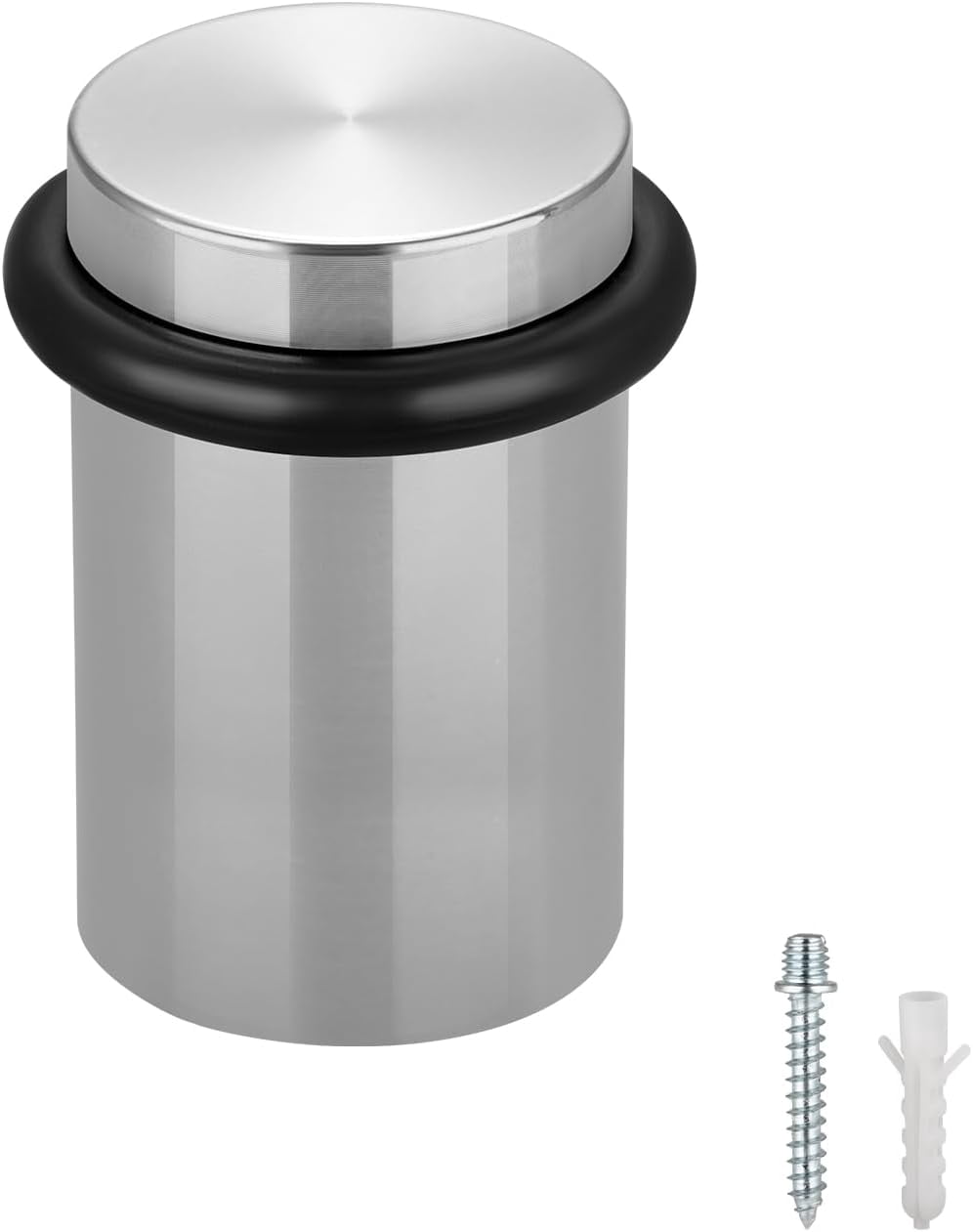 JJEAN-Floor Door Stopper Door Stop - Classy Solid Steel Modern Heavy Duty Door Stoppers - Floor Mount Anchor Screw - Wall Protector for Commercial Door (Stainless Steel Black, 2.0 Inch)