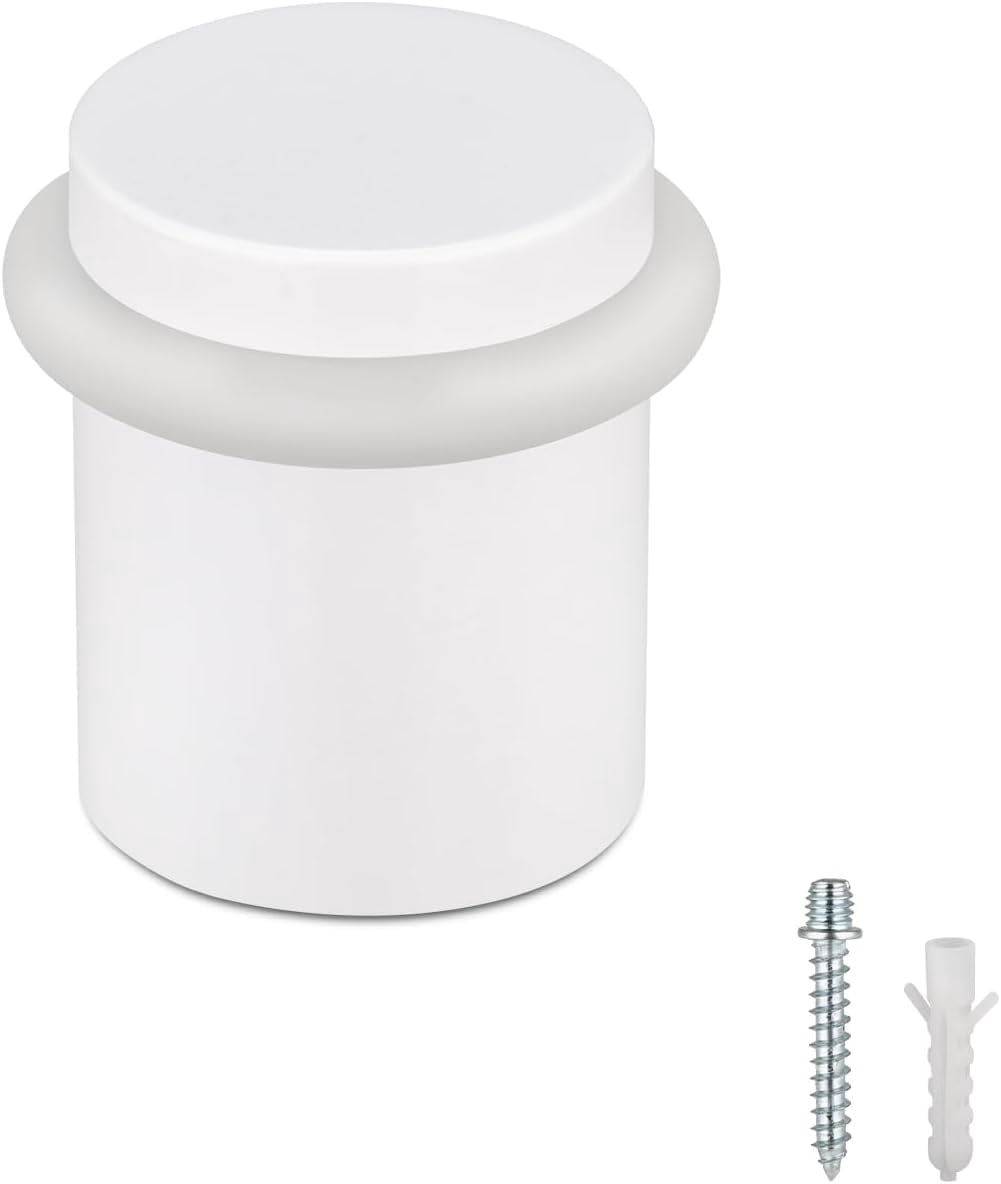 JJEAN-Floor Door Stopper Door Stop - Classy Solid Steel Modern Heavy Duty Door Stoppers - Floor Mount Anchor Screw - Wall Protector for Commercial Door(White, 1.5 Inch)