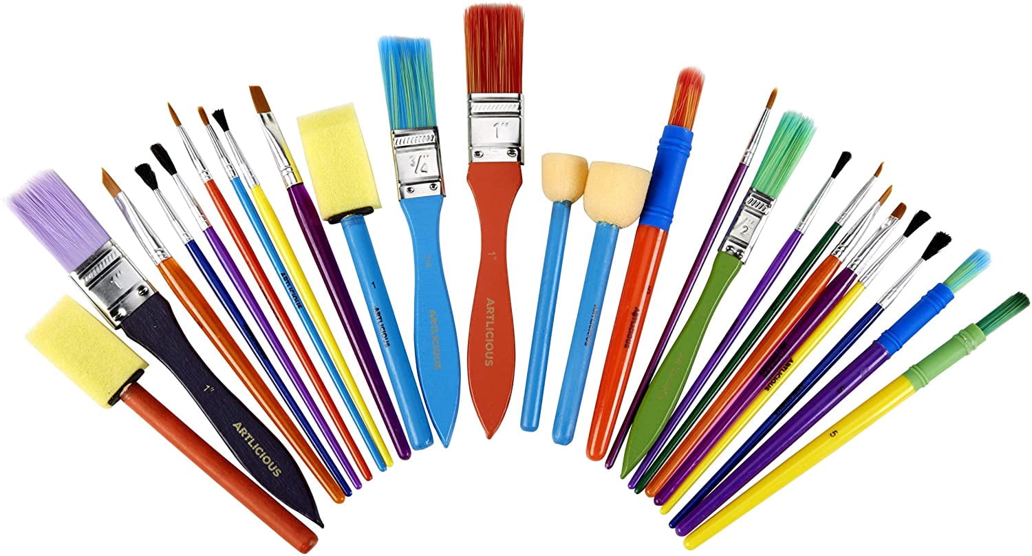 JJEAN-Foam Brushes Wood Handle Brush Set - Use with Craft, Watercolor, Oil, Gouache Paints, Face Art, Miniature Detailing and Rock Painting