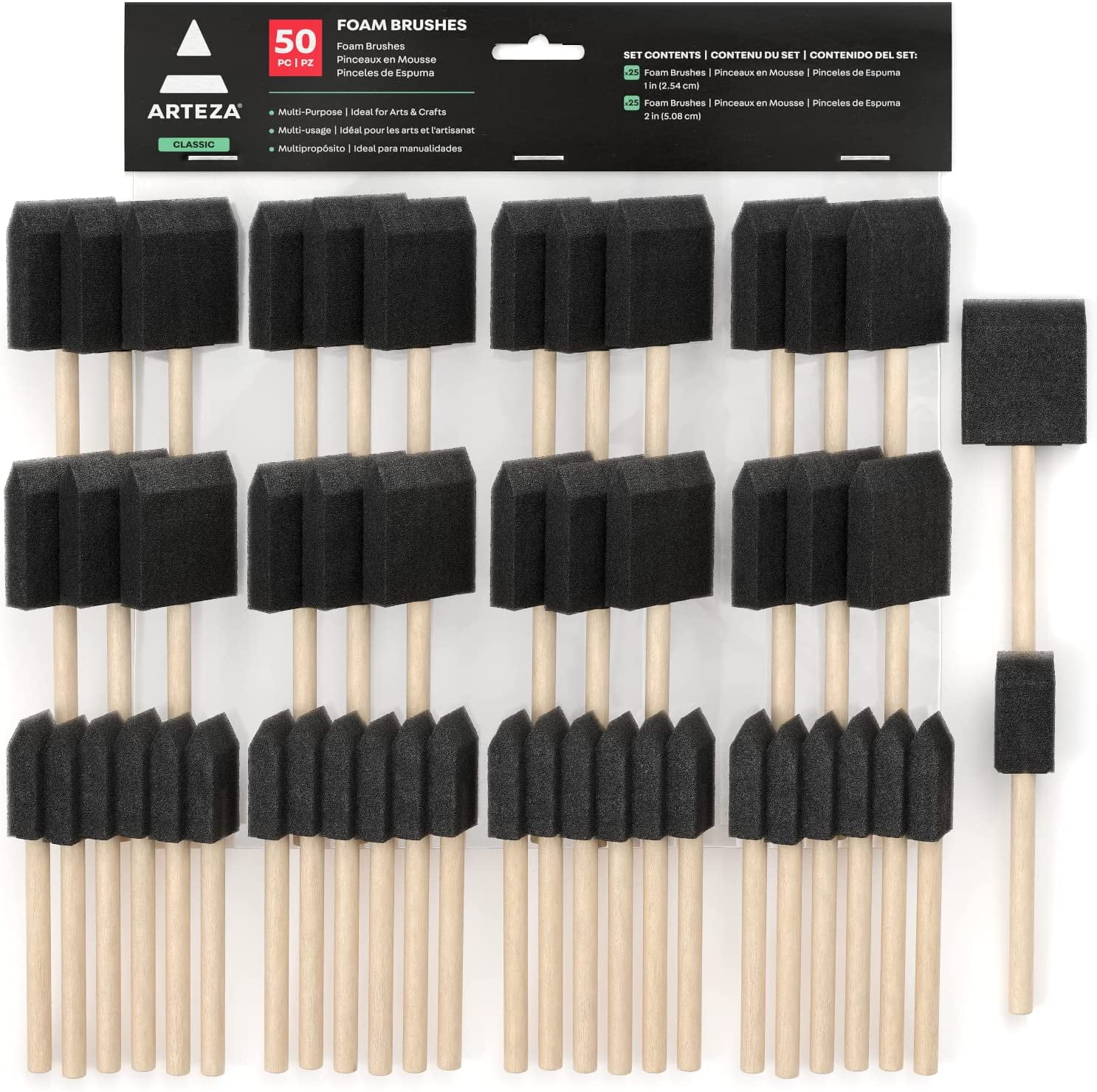 JJEAN-Foam Paint Brushes, Set of 50, Includes 25 x 1 Inch & 25 x 2 Inch Sponge Brushes