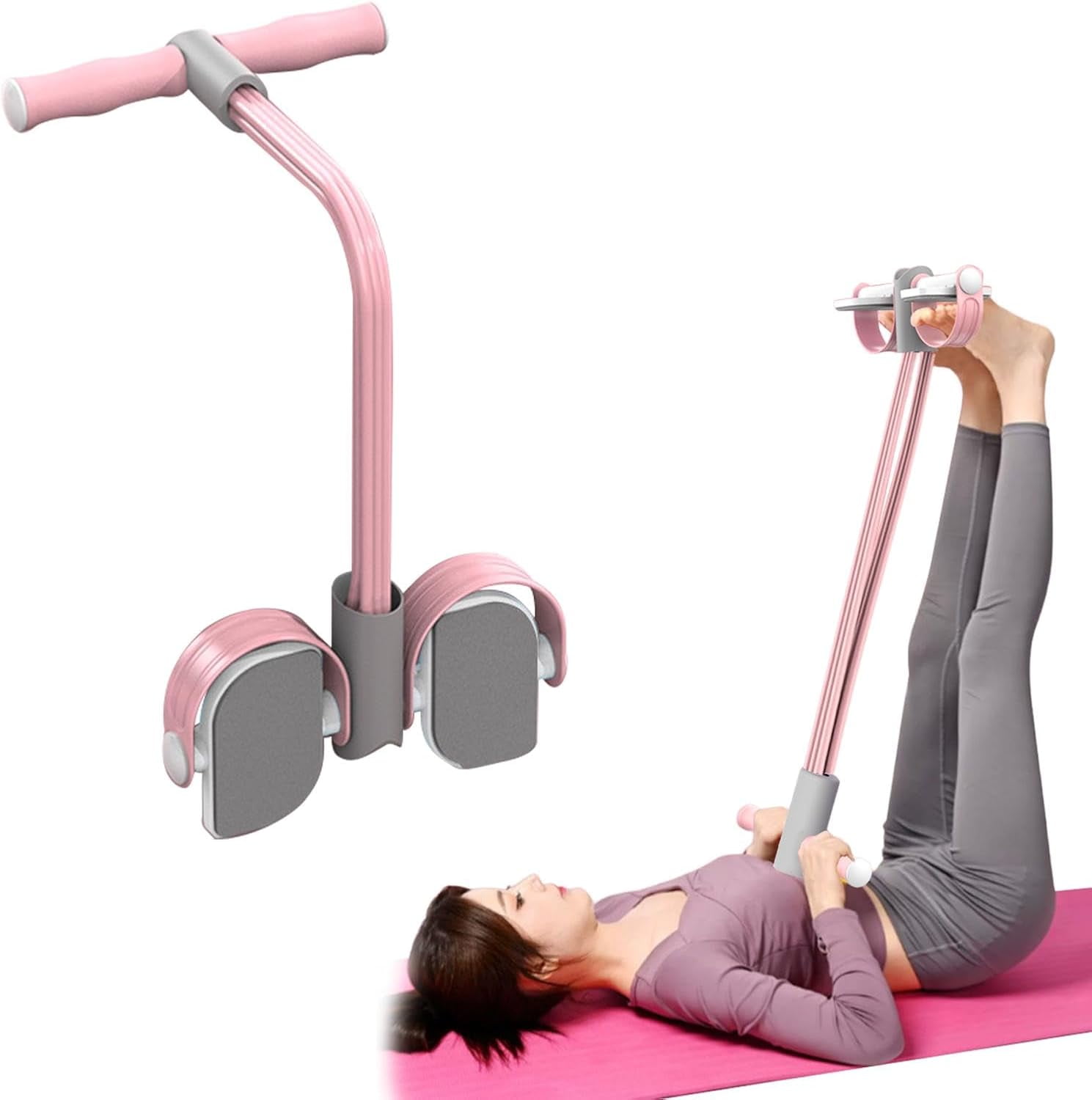 JJEAN-Foot Pedal Resistance Bands with Handle,Multifunction Tension Rope Fitness Equipment,6-Tube Elastic Yoga Pedal Puller Resistance Band,for Abdomen Waist Arm Leg Stretching Training