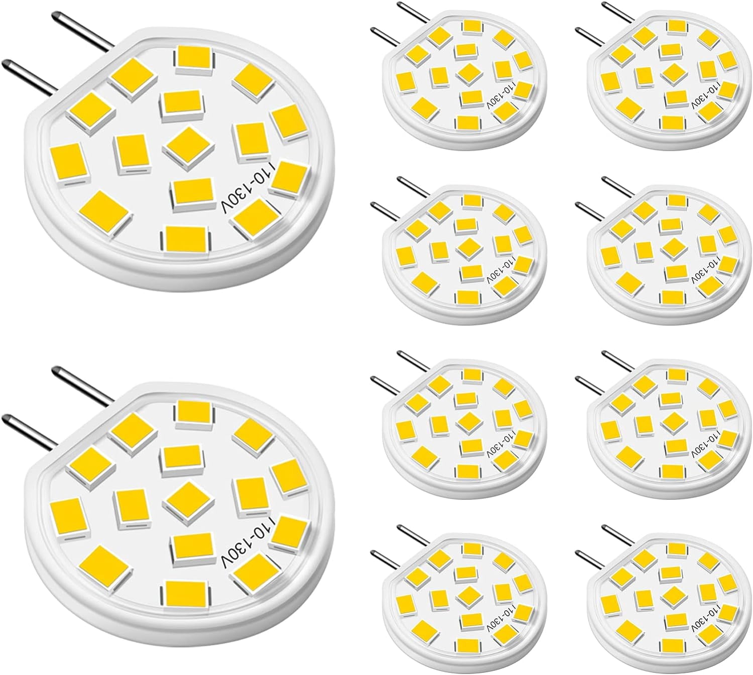 JJEAN-G8 LED Puck Light Bulb, 3W (30W-35W Halogen Equivalent), Dimmable, T4 JCD Type Bi-Pin Base, Warm White 3000K, 120V G8 Bulbs for Under Cabinet, Counter Lighting, 10 Pack