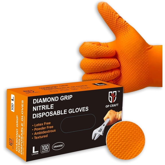 JJEAN-GP-68 Orange Nitrile Gloves - 8 Mil Heavy Duty - Latex-Free, Powder-Free, Disposable w Diamond Grip