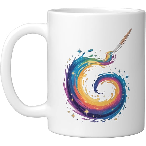 JJEAN-Galaxy Paint Brush Cosmic Art Ceramic Mug, White