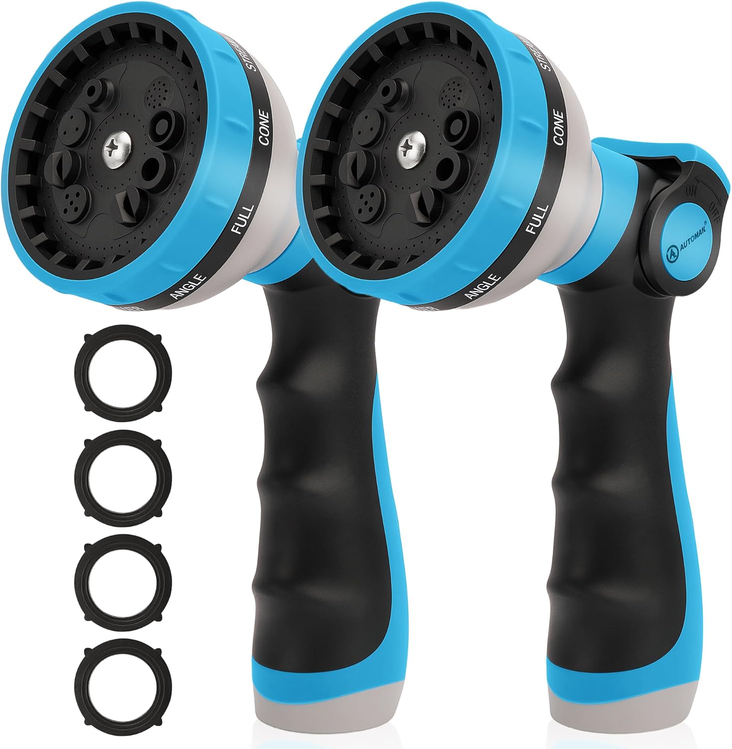 JJEAN-Garden Hose Nozzle Sprayer - 10 Spray Patterns, 2 Pack Thumb Control Water Hose Nozzle Outdoor, Heavy Duty Spray Nozzles for Watering Garden, Cleaning Window, Washing Car, Showering Pets