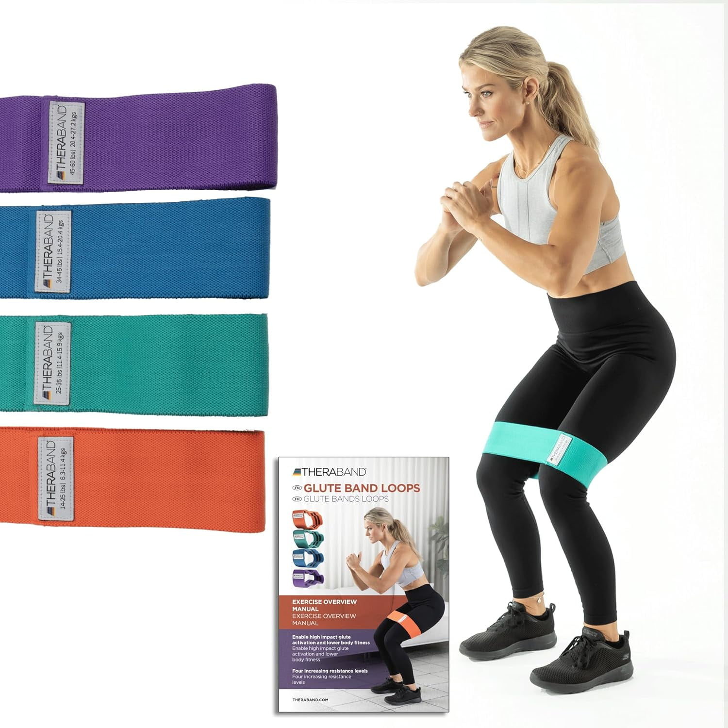 JJEAN-Glute Band Loops, Fabric Exercise Bands for Home or Travel, Designed for Glute and Lower Body Strength, Set of 4 Loop Bands with Increasing Levels of Resistance, Ideal for Men and Women