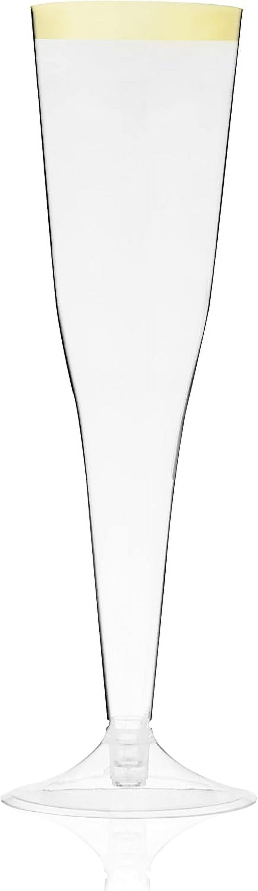 JJEAN-Gold Rimmed Plastic Champagne Flutes, 5.5 oz Shatterproof Champagne Glasses, Disposable Sparkling Wine Glasses, Toasting Flutes for Wedding, Bachelorette Party, Bridal Shower, Birthday, Set of