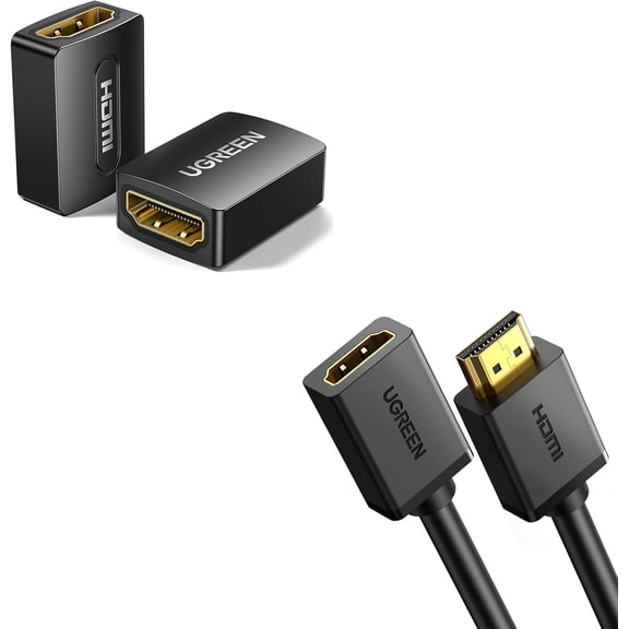 JJEAN-HDMI Extension Cable 4K HDMI Extender 3FT Male to Female Adapter Cord Bundle with HDMI Coupler 2 Pack, 4K@60Hz HDMI Female to Female Adapter HDMI 2.0 Extender for HDMI Cables 3D