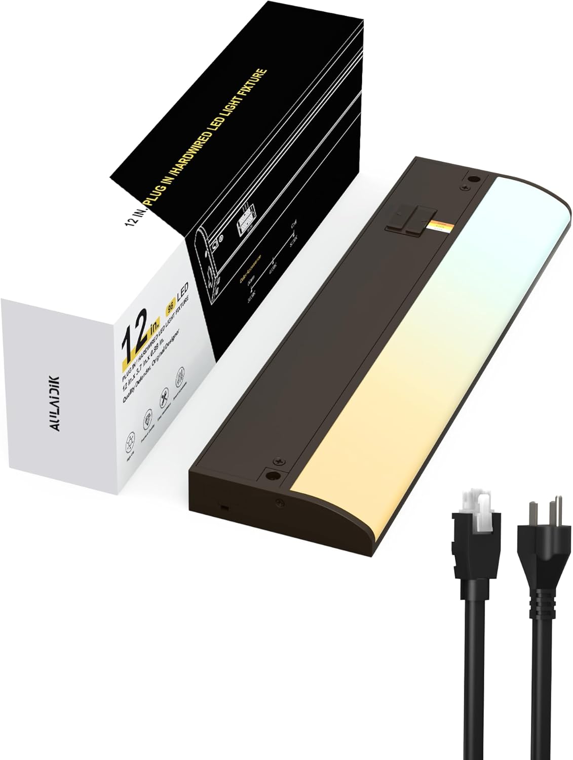 JJEAN-Hardwired Under Cabinet Lighting, 12 inch 3CCT with Triac Dimmable, 8W Linkable Under Counter Lights for Kitchen, CRI 97, 96 LED 700 Lumen Under Cabinet Lights with 2 Cord, Brown