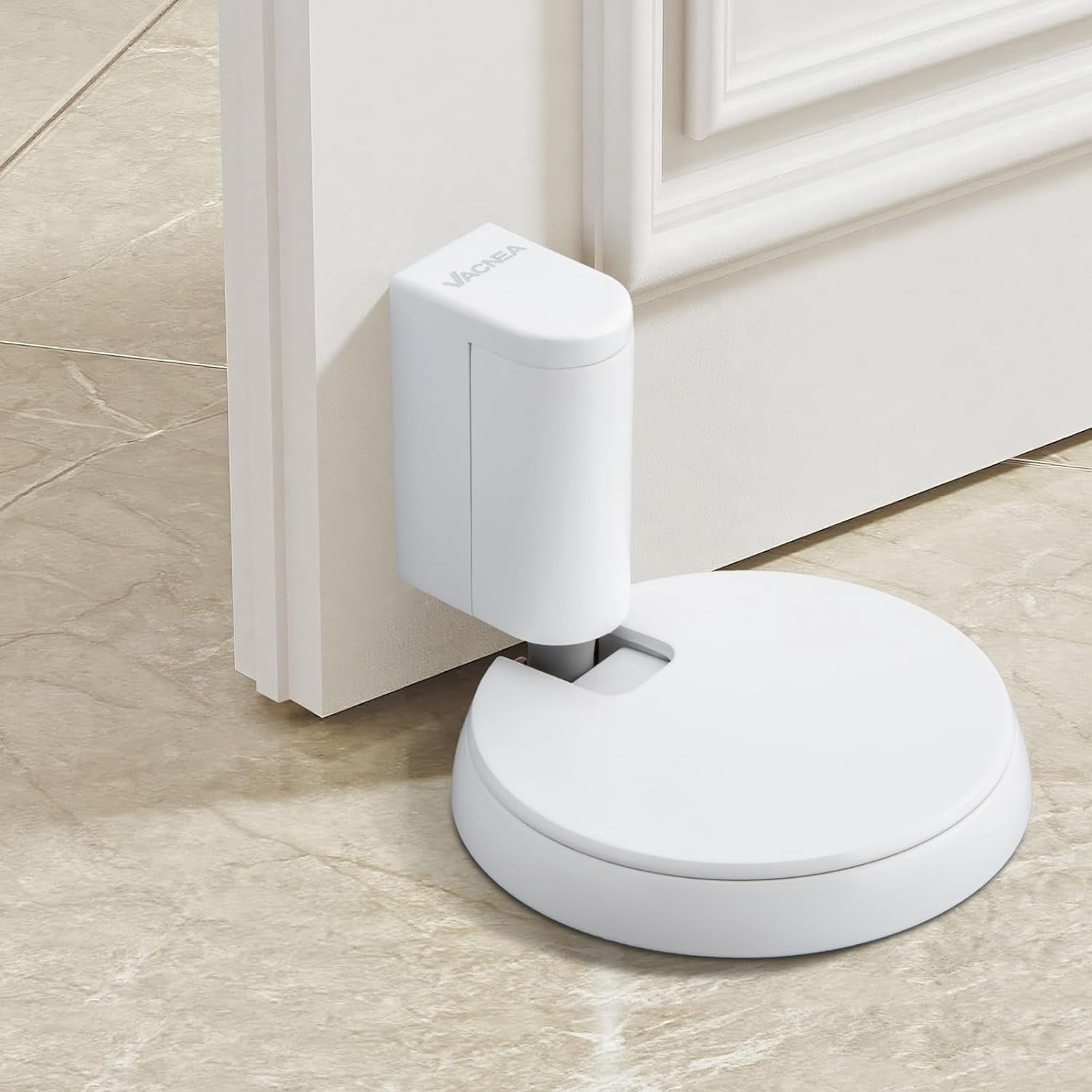 JJEAN-Heavy Duty Windproof Door Stopper, Mechanical Height Adjustable Floor Door Stops Keep Door Open, No Drilling Doorstops Door Catch Holder with Screws and Adhesive Pads, 1 Pack, White