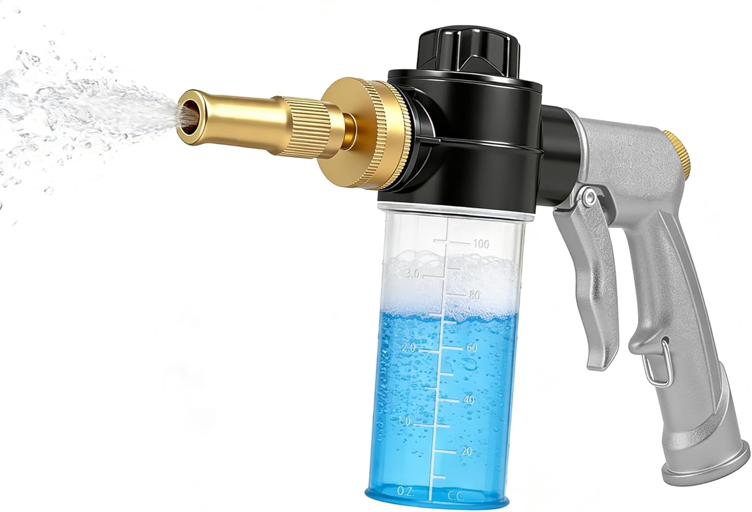 JJEAN-High Pressure Garden Hose Nozzle with Soap Dispenser, Adjustable