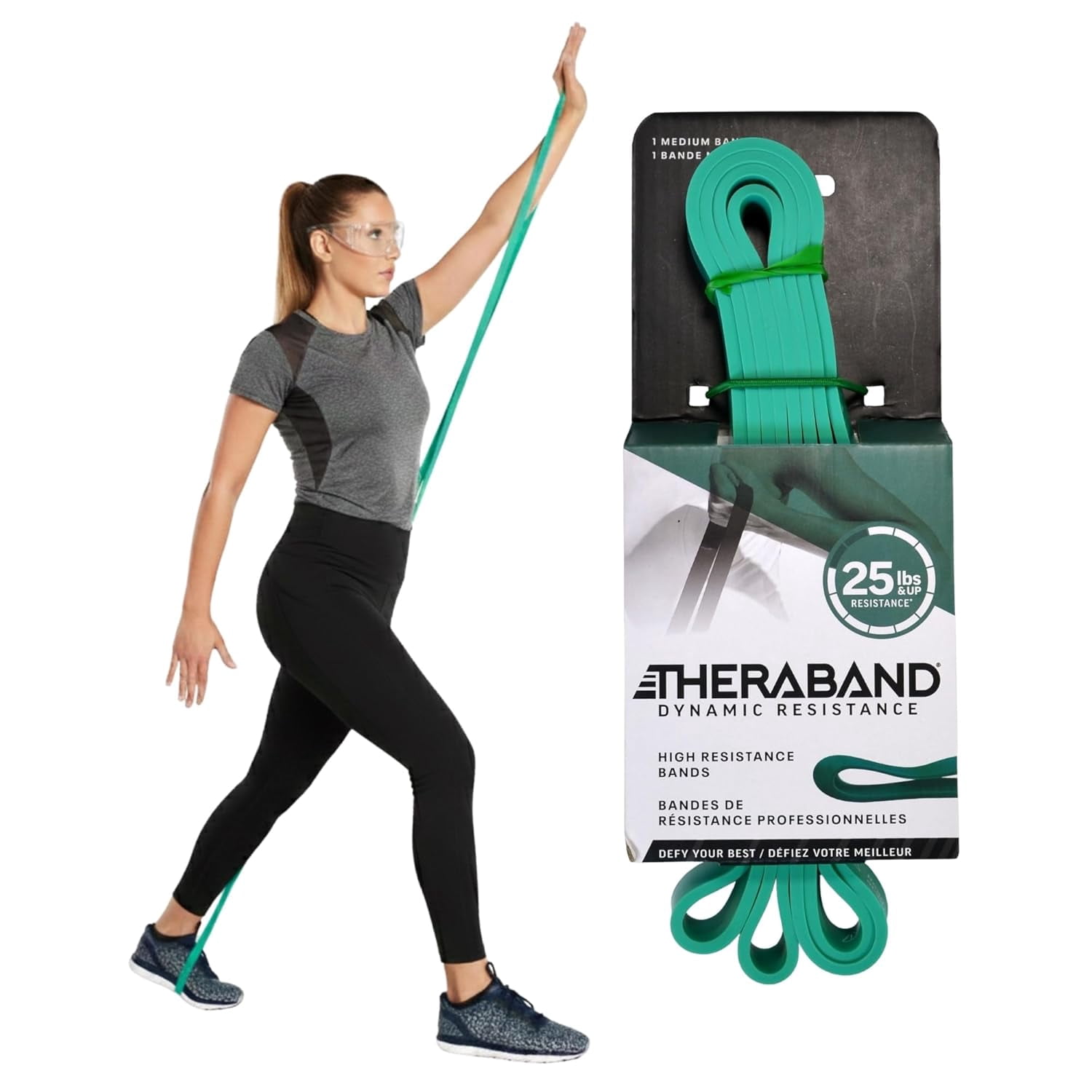 JJEAN-High Resistance Band, Elastic Super Bands For Improving Flexibility, Injury Rehab, & Full Body Workouts, Heavy Duty Stretch Bands For Powerlifting, Medium, Green, 25 Lbs. Resistance