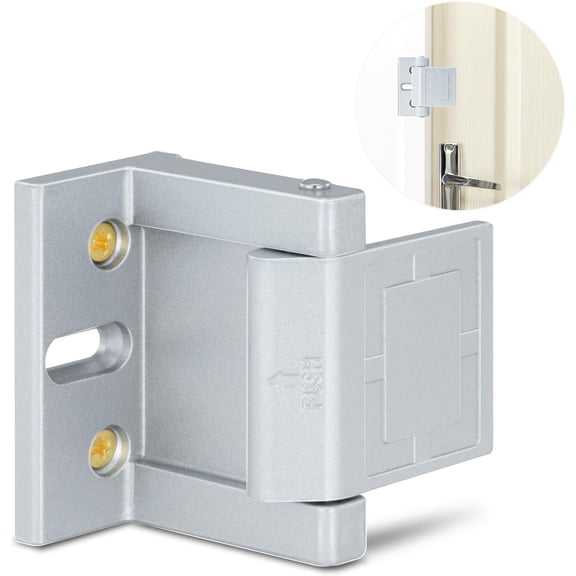 JJEAN-High-Security Reinforced Door Lock Aluminum Privacy Latch for Home and Hotel, Easy Installation with Stainless Steel Screws, Interior Night Lock for Added Protection (Silver-1 Pack)