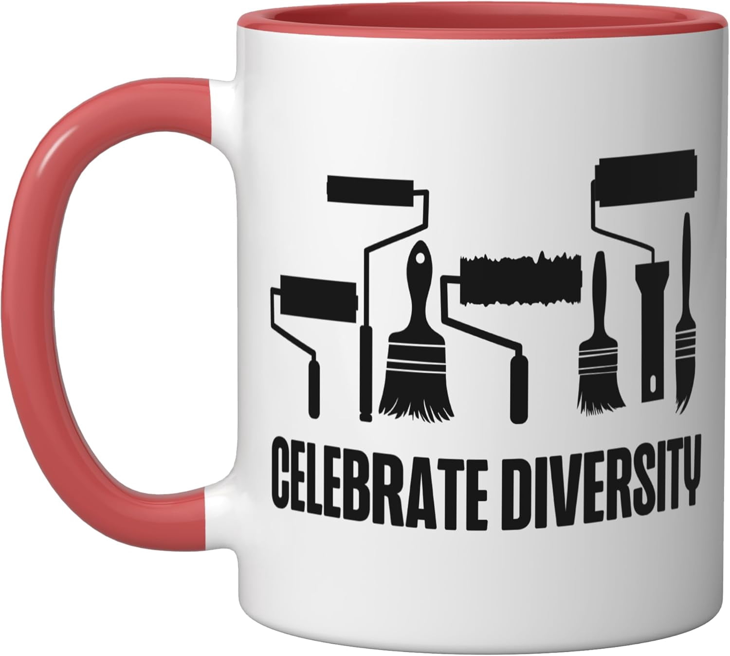 JJEAN-House Painter Decorator Paint Brush Celebrate Diversity Ceramic Mug, Red/White