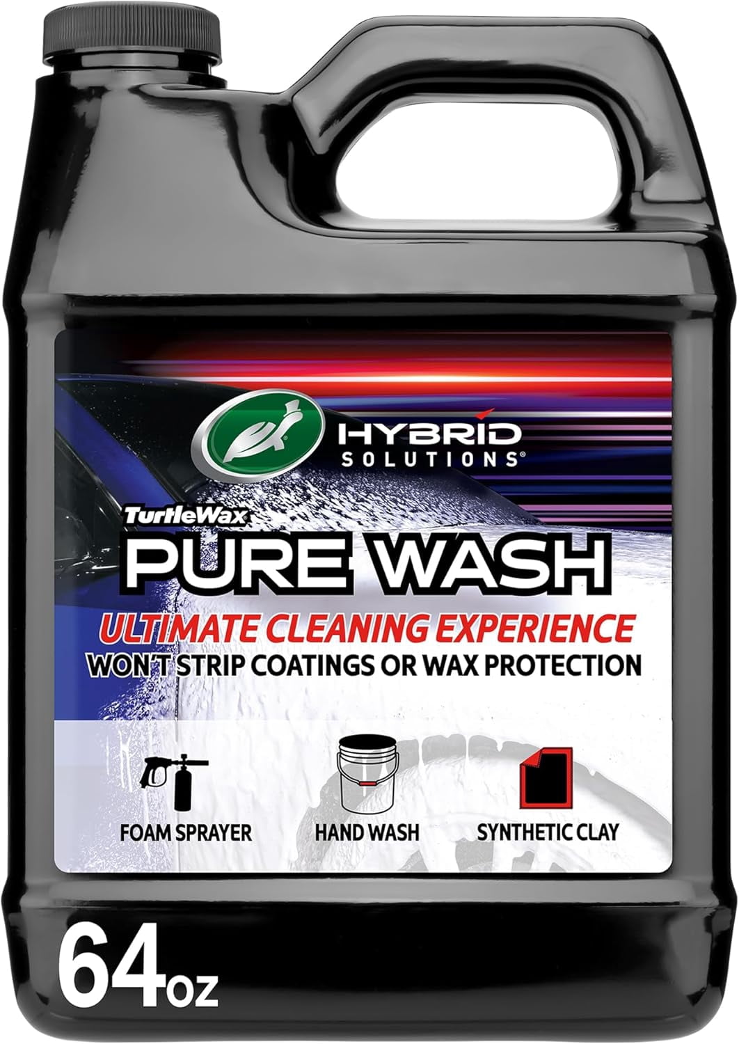 JJEAN-Hybrid Solutions Pure Wash, pH Neutral Extreme Foaming Car Wash Soap, Bucket or Foam Cannon Application, Won't Strip Waxes or Coatings, Clay Bar Lubricant, Spot-Free Clean, 64 fl oz