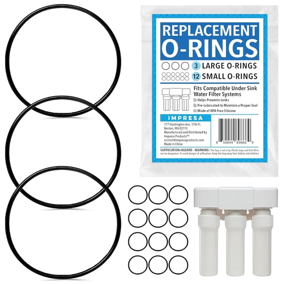JJEAN-Impresa 15-Piece O-Ring Variety Pack for Water Filters - Compatible with Aquasana Claryum AQ - Black Silicone - 5300 Under Sink Water Filter System - Pre-Lubricated Leak-Sealing O Rings