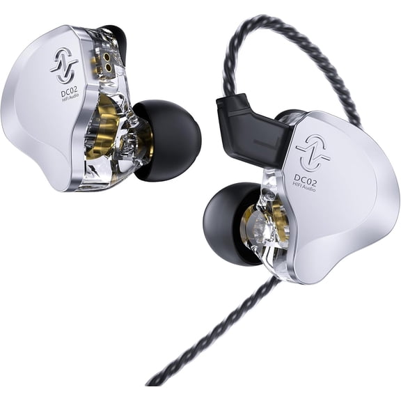 JJEAN-In Ear Earbuds Wired IEM Headphone,CCZ DC02 Dual Magnetic Circuit DD HIFI Earphones,Professional Hifi Earphone,Stereo Sound Earbuds Earphone,CCZ Solo In Ear Monitor for System (Silver, No MIC)