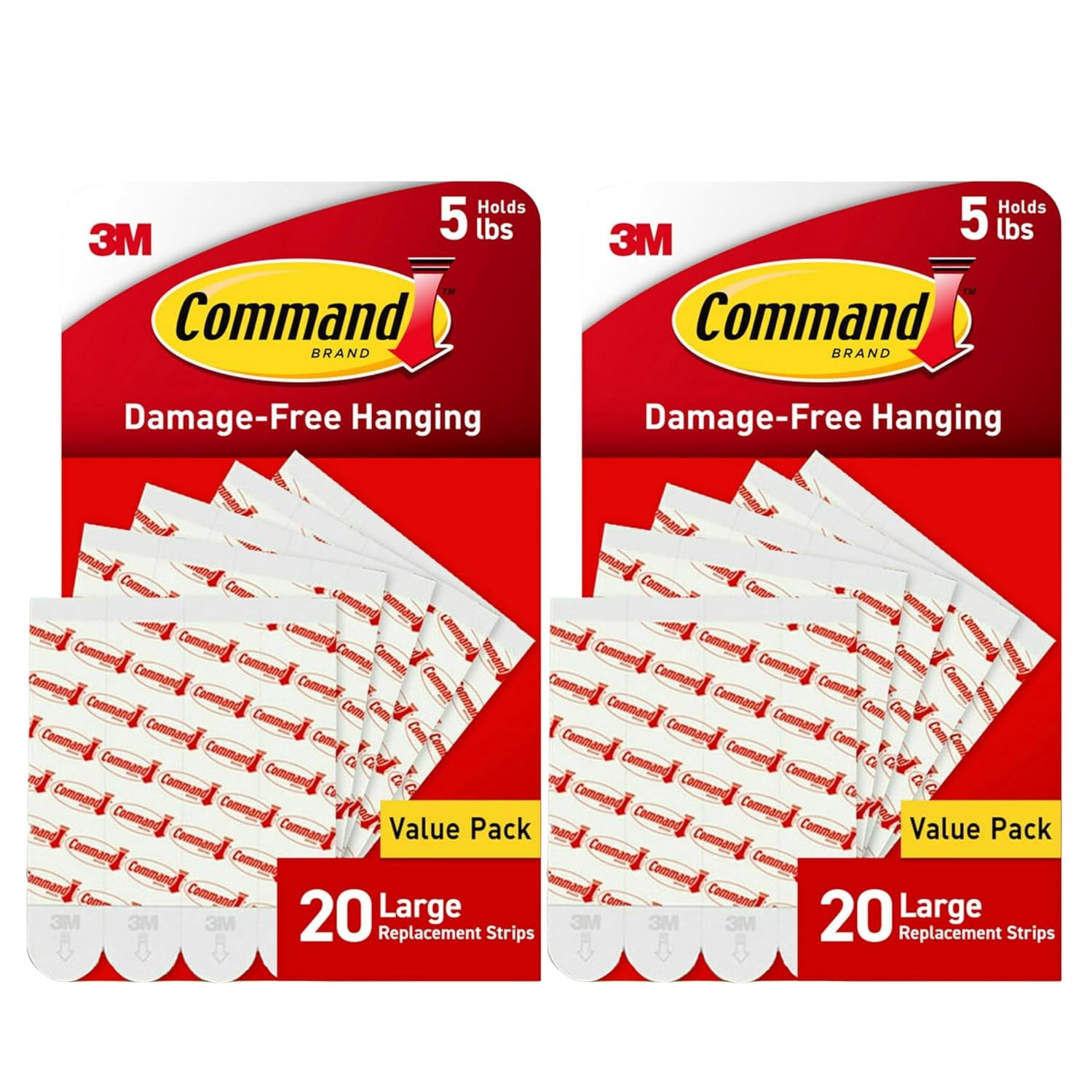 JJEAN-Indoor Large Replacement Strips, Holds up to 5 lb, 40 Adhesive Strips \u2013 Damage-Free Wall Hanging Refill, Re-Hang Large Hooks for Home Décor and Wall Décor