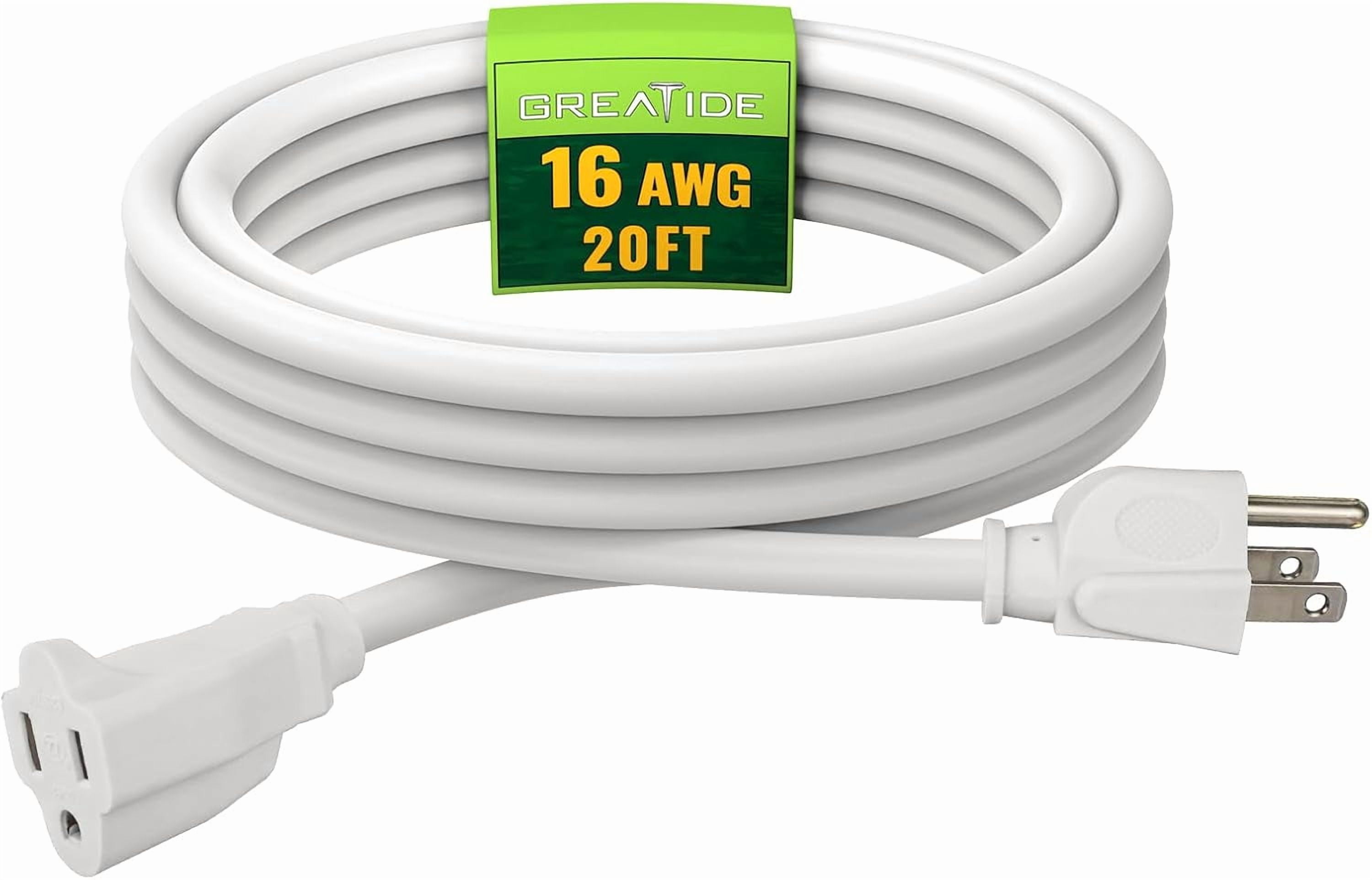 JJEAN-Indoor Outdoor Extension Cord 20 FT, 16/3 SJTW Weatherproof White Electrical Cords, 13 AMP Heavy Duty 3 Prong Power Cable Great for Garden, Landscaping & Holiday Decorations