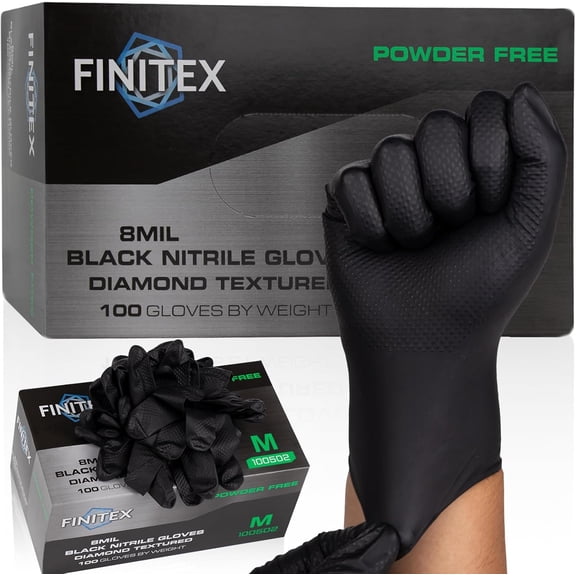 JJEAN-Industrial Diamond Texture Nitrile Black Glove - 100/1000PCS Chemical Resistant 8mil Mechanic Disposable Gloves