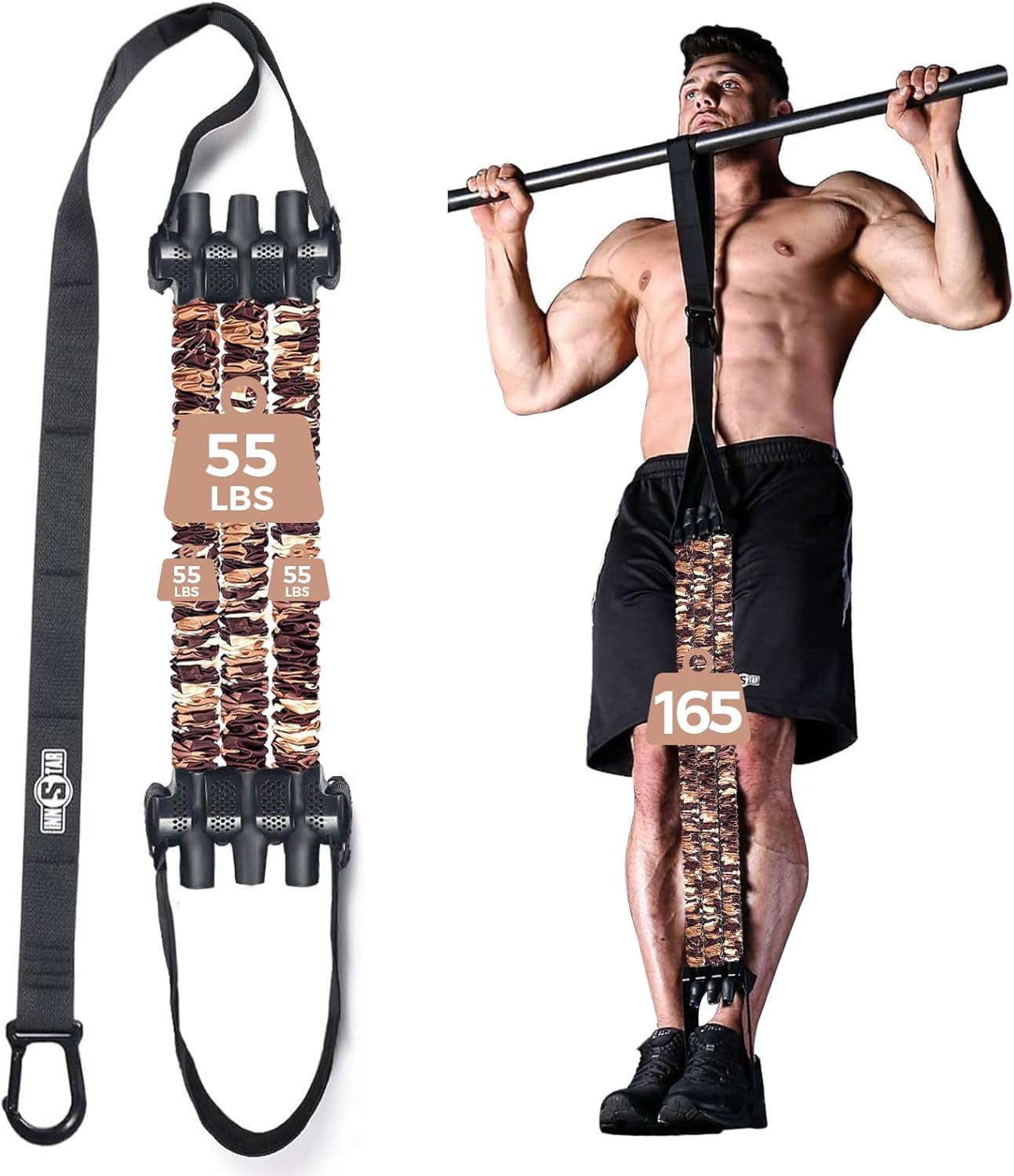 JJEAN-Innstar Pull Up Assistance Bands, Heavy Duty Resistance Band for Pull Up Assist, Adjustable Resistance 165-265lbs with Fabric Feet/Knee Rest, Pull Up Bands Assistance Bands