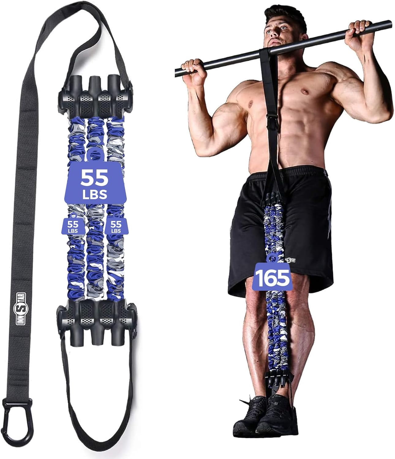 JJEAN-Innstar Pull Up Assistance Bands, Heavy Duty Resistance Band for Pull Up Assist, Adjustable Resistance 165-265lbs with Fabric Feet/Knee Rest, Pull Up Bands Assistance Bands