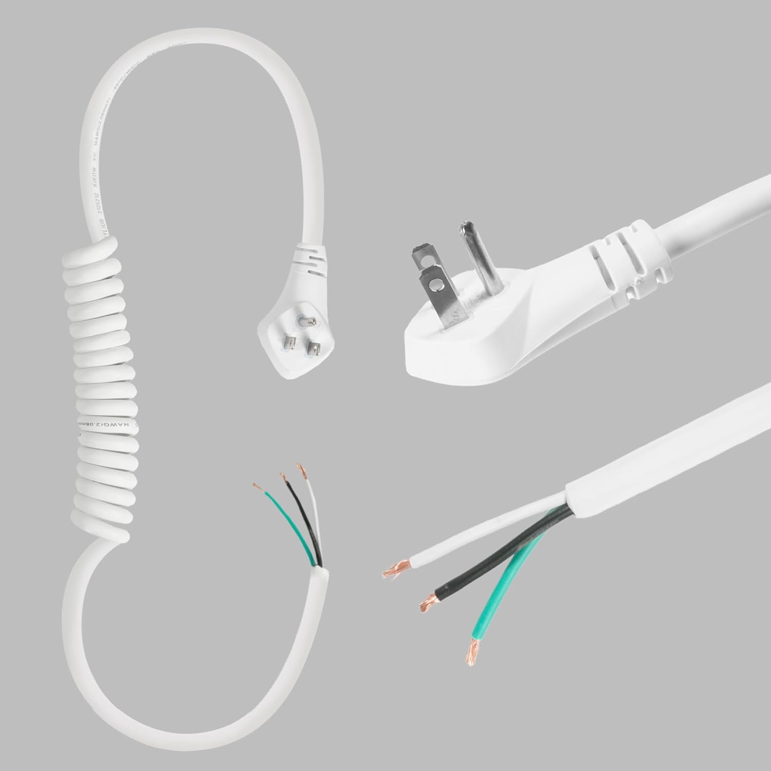JJEAN-Iron Forge Cable 15 Amp White Replacement Coiled Extension Cord 8 ft - SJEOW Oil Resistant & Flat Plug 3 Prong, 14 Gauge Coiled Cord for Outdoor & Indoor