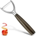 thumbnail image 1 of JJEAN-JUSEEPO Premium Vegetable Peeler, Y Type Swivel 304 Stainless Steel Blade Comfortable Solid Wood Handle, Practical gift for the home kitchen mom grandma for Veggie, Fruit, Potato(Exotic Ebony), 1 of 4