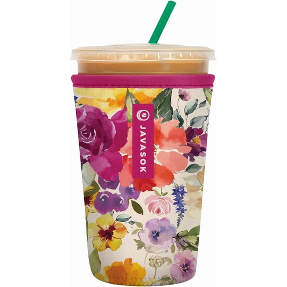 JJEAN-JavaSok Iced Coffee & Cold Soda Insulated Neoprene Cup Sleeve (Blooming Bright, Medium: 22-28oz)