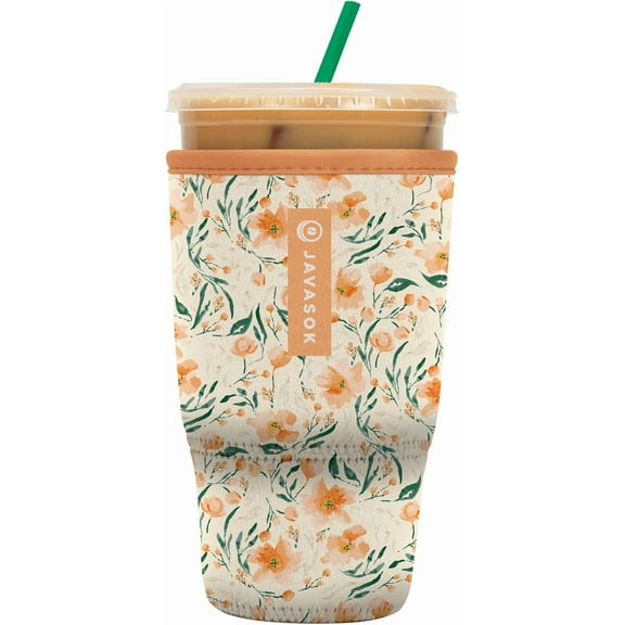 JJEAN-JavaSok Iced Coffee & Cold Soda Insulated Neoprene Cup Sleeve (Blush Blossoms, Large: 30-32oz)