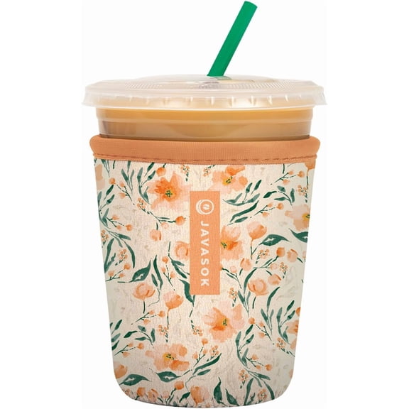 JJEAN-JavaSok Iced Coffee & Cold Soda Insulated Neoprene Cup Sleeve (Blush Blossoms, Small: 16-20oz)
