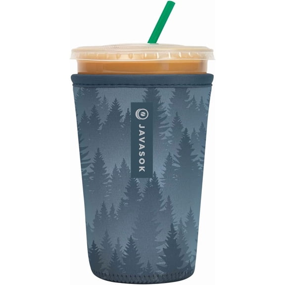JJEAN-JavaSok Iced Coffee & Cold Soda Insulated Neoprene Cup Sleeve (Foggy Woods, Medium: 22-28oz)