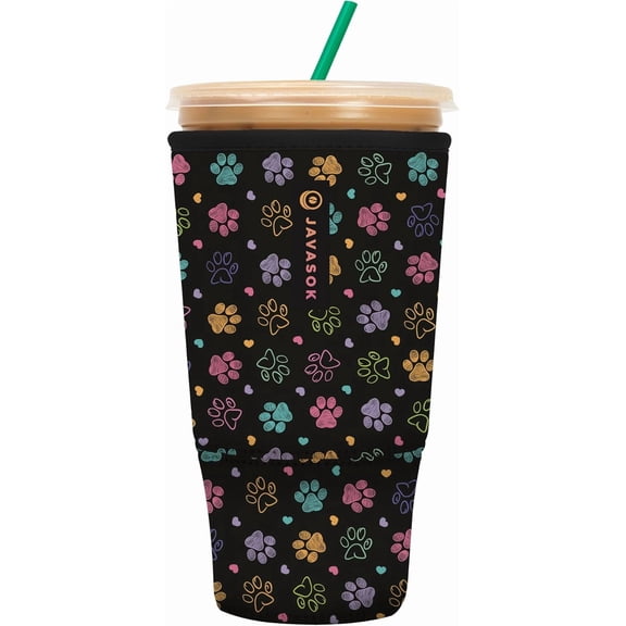 JJEAN-JavaSok Iced Coffee & Cold Soda Insulated Neoprene Cup Sleeve (Furry Footprints, XXLarge: 44-48oz)