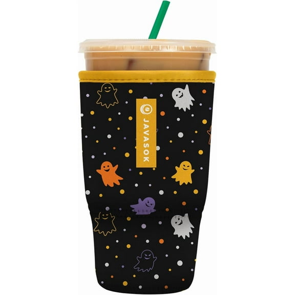 JJEAN-JavaSok Iced Coffee & Cold Soda Insulated Neoprene Cup Sleeve (Ghost Party, Large: 30-32oz)