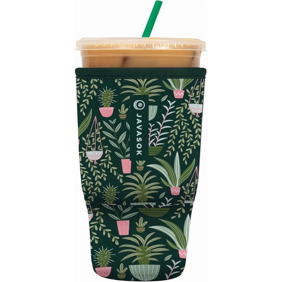 JJEAN-JavaSok Iced Coffee & Cold Soda Insulated Neoprene Cup Sleeve (Green Living, Large: 30-32oz)
