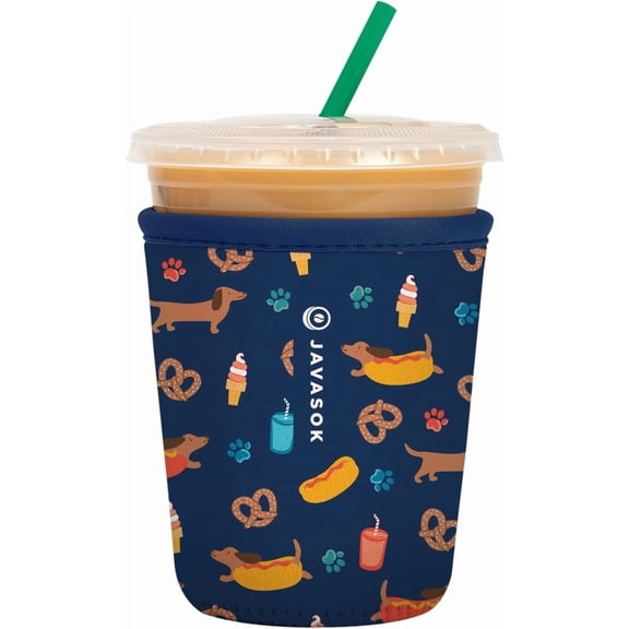 JJEAN-JavaSok Iced Coffee & Cold Soda Insulated Neoprene Cup Sleeve (Hot Dawgs, Small: 16-20oz)
